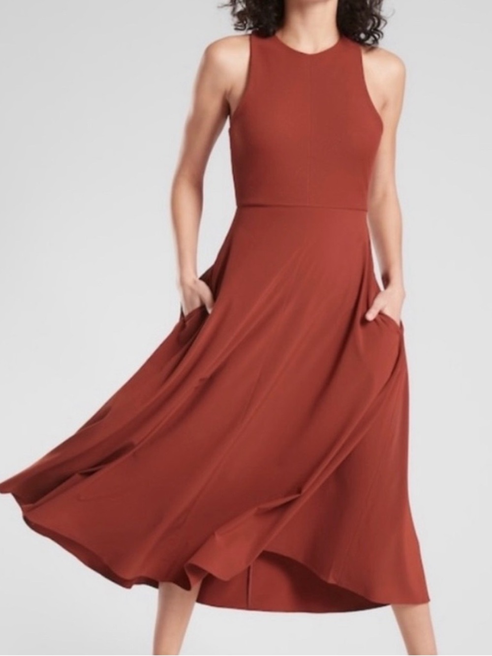 Athleta Sleeveless Midi Dress in Brick Red